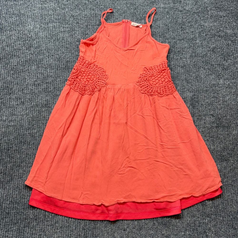Love Culture Coral Mini Dress Medium Empire Waist Lace Applique Zipper Back